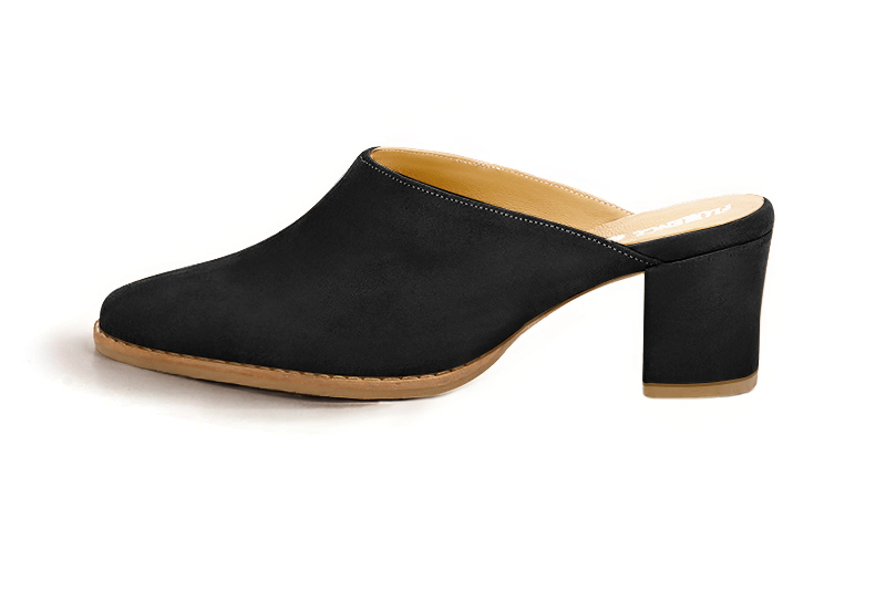 Matt black women's clog mules. Round toe. Medium block heels. Profile view - Florence KOOIJMAN